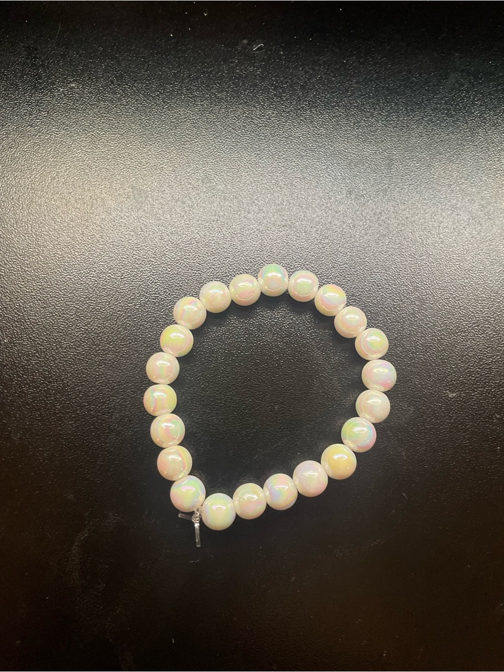 Iridescent Pearl Bead Stretch Bracelet - White